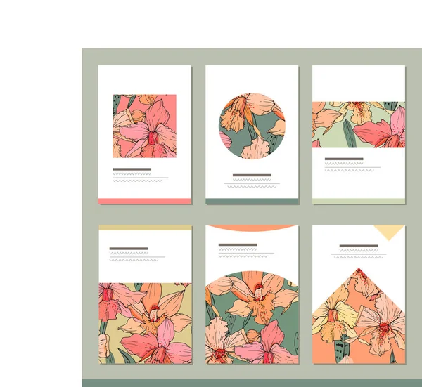 Set Mit Verschiedenen Floralen Vorlagen Karten Für Ihr Design Und — Stockvektor