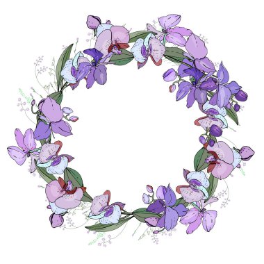 Festival ve sezon tasarımı için farklı çiçek unsurlarıyla yuvarlak çelenk