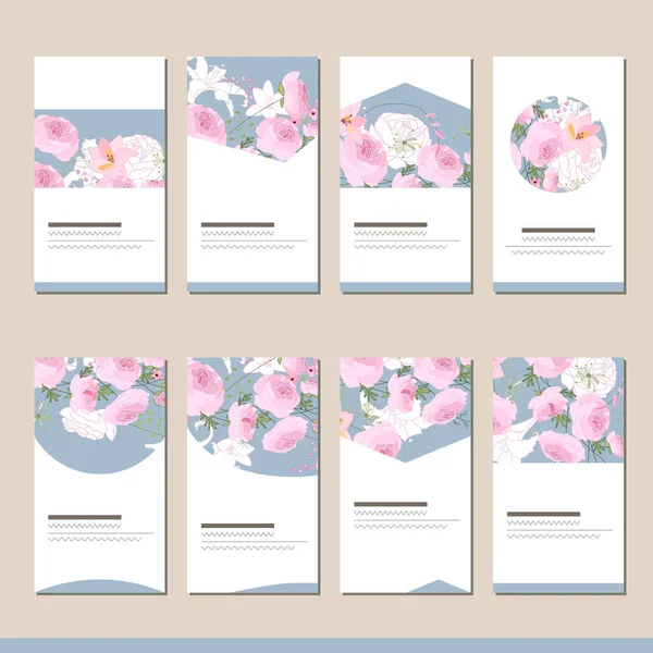 设置与不同的花卉模板 设计和广告卡片 — 图库照片