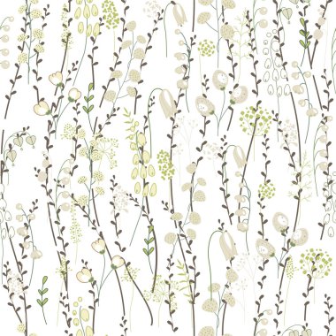 Seamless spring pattern with stylized cute pussy willow. Endless texture for your design, greeting cards, announcements, posters.