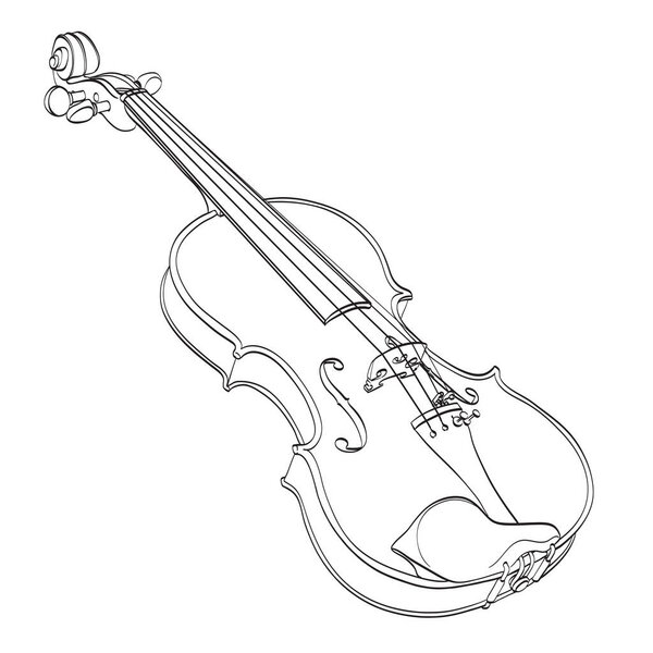 violin outline drawing on white. hand drawn contour line of wooden musical instrument