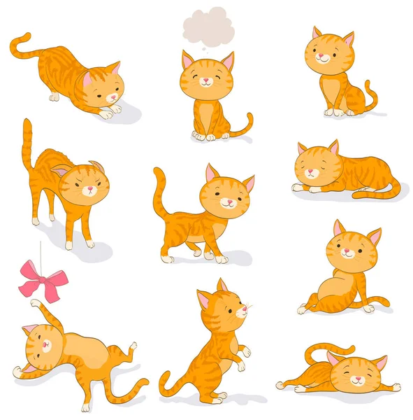 Red Tabby Little Cat Catching Pose Carcute Cat Various Poses — Stock Vector