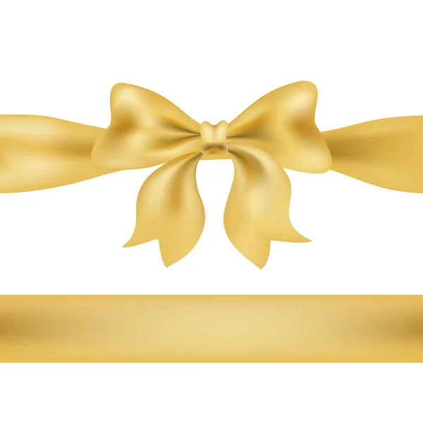 Gouden Strik Lint Wit Decoratief Vormgevingselement Voor Feestelijke Wens Uitnodigingskaarten — Stockvector
