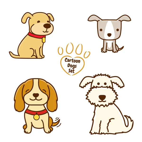 一组可爱的卡通狗在白色 — 图库矢量图片