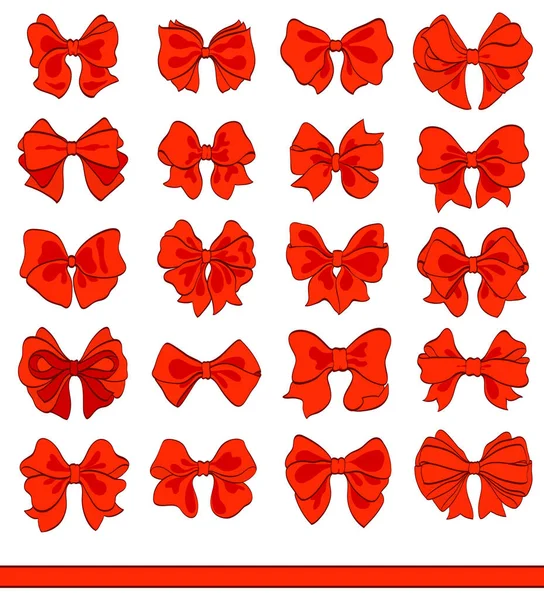 Dibujos Animados Arcos Rojos Establecidos Blanco Vector Elementos Diseño Decorativo — Archivo Imágenes Vectoriales