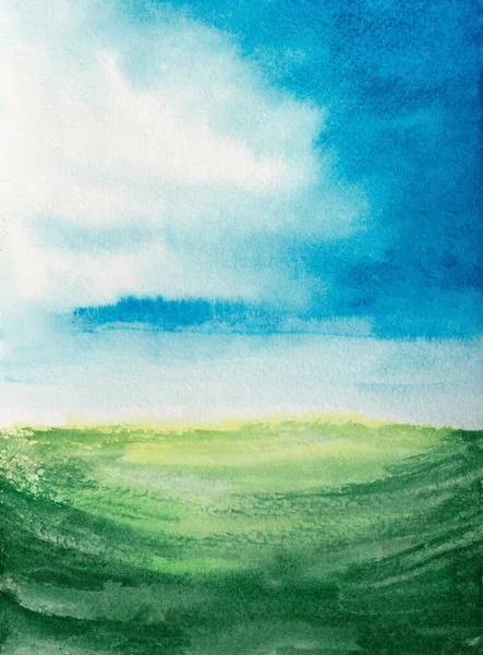 Abstract Watercolor Background Sky Green Field — Stock Photo, Image