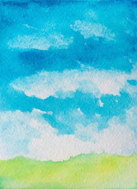 Bulutlu ve otlu soyut suluboya arkaplan. 