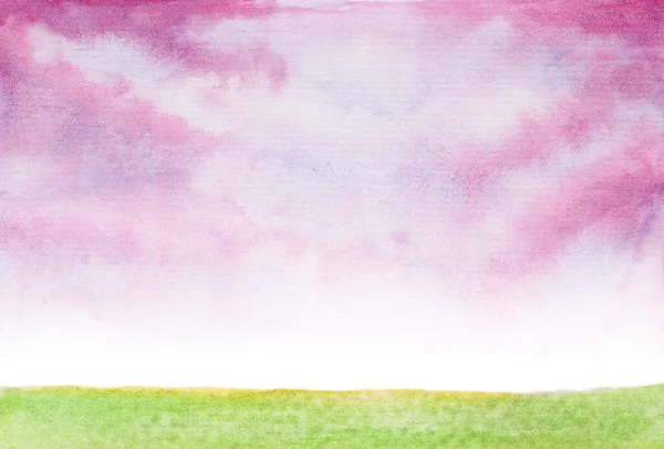 Abstract Pink Clouds Landscape Watercolor Fairy Tale Illustration — Stock Photo, Image