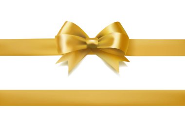 Altın fiyonk ve beyaz kurdele. Dekoratif tasarım. vektör