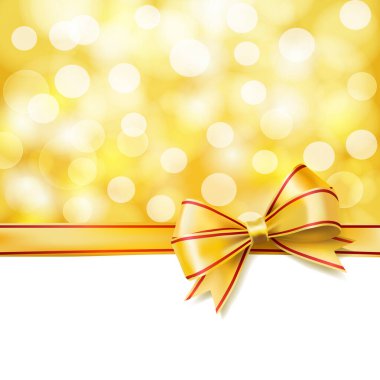 Altın fiyonk ve beyaz arka plan. Dekoratif tasarım. vektör