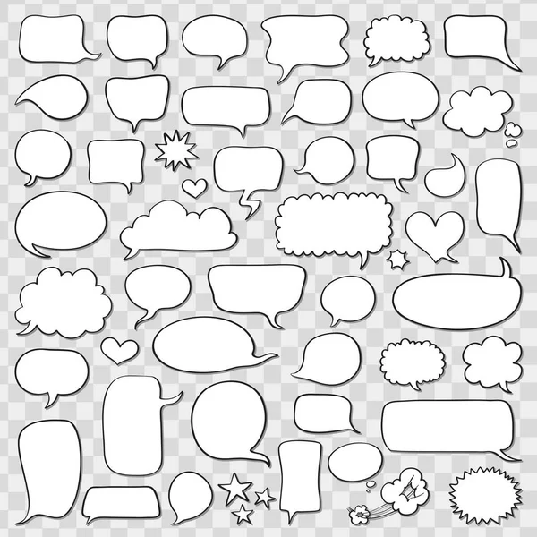 Set Speech Bubbles Transparent Grid Background Doodle Cartoon Sketch Drawing — Stock Vector