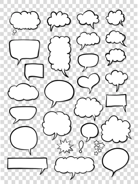 Set Hand Drawn Speech Bubbles Transparent Background Comic Style Callouts — Stock Vector