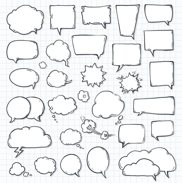 Set Speech Bubbles Notepad Sheet Paper Shadow Doodle Cartoon Sketch — Stock Vector