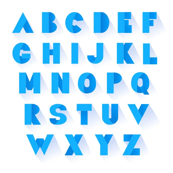 Fuente Azul Negrita Alfabeto Vectorial Con Letras Efecto Plegable — Vector de stock