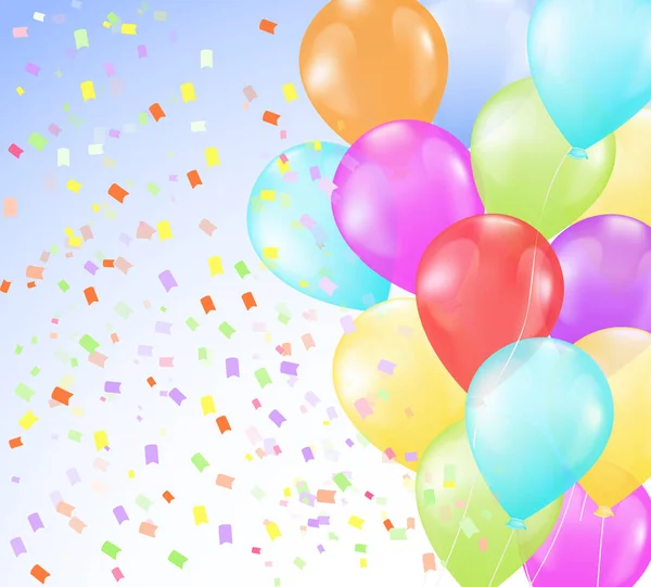 Μπαλόνια Και Πτώση Κομφετί Πάνω Από Τον Ουρανό Φόντο — Διανυσματικό Αρχείο