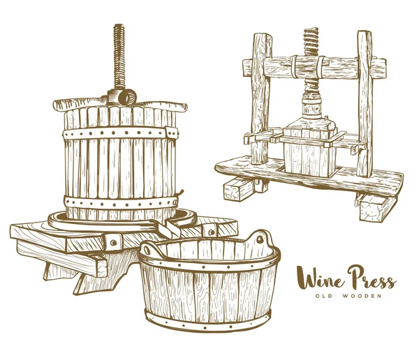Alte Weinpresse Set Vektor Illustration — Stockvektor
