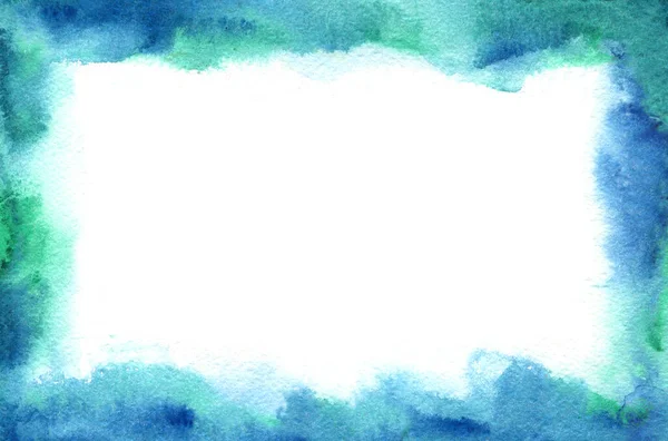Akwarela Abstrakcyjna Rama Wykonana Brzegów Mokre Niebiesko Zielone Kolory — Zdjęcie stockowe