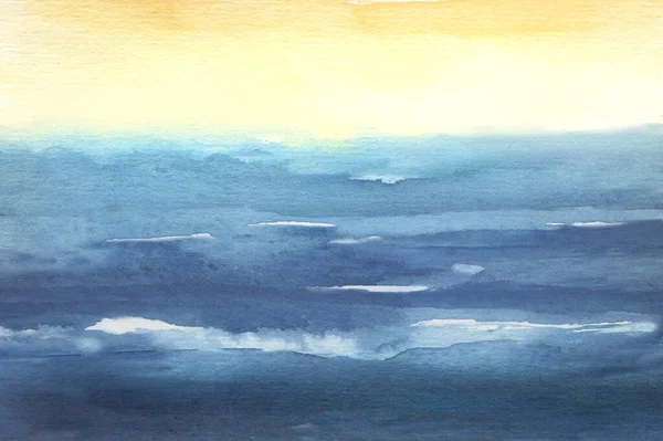 Акварельний Фон Океанічними Хвилями Небом Заходу Сонця Абстрактний Акварельний Пейзаж — стокове фото