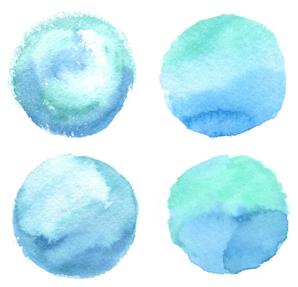 Ensemble Blobs Aquarelle Bleu Aquarelle Isolés Sur Fond Blanc Illustration — Photo