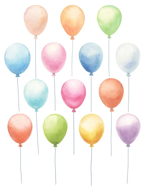 白色に隔離された水彩の気球のセット 手描きグリーティング要素イラスト 手描き水彩お祝いのデザイン要素 — ストック写真