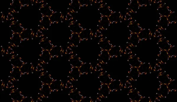 Fantástico patrón sin costuras sobre fondo negro. Adorno abstracto de elementos brillantes repetitivos . — Foto de Stock