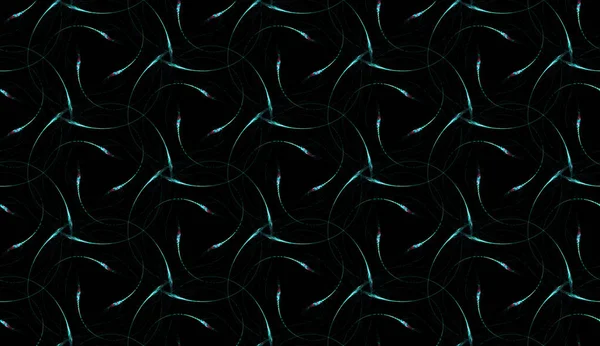 Delicado patrón sin costuras sobre fondo negro. Adorno abstracto de repetición de remolinos brillantes . — Foto de Stock