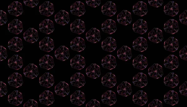 Futuristic jewelry seamless pattern. Abstract design of sparkling gemstones in pink tones on black background. — Stock Photo, Image