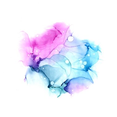 Hassas, soyut el çizimi suluboya ya da pembe ve mavi tonlarda alkol mürekkebi. Raster illüstrasyonu.