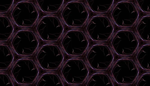 Fantastiskt sömlöst mönster på svart bakgrund. Abstrakt design av upprepande cirklar av avfyrar. — Stockfoto