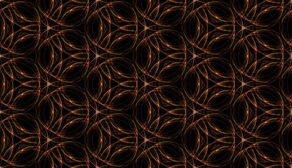 Прохладный безмоскитный фон. Абстрактный орнамент повторяющихся светящихся кругов. Цифровое витражное окно в оранжевых тонах . — стоковое фото