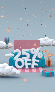 % 25 indirimli 3D renkler. İndirim kavramı.