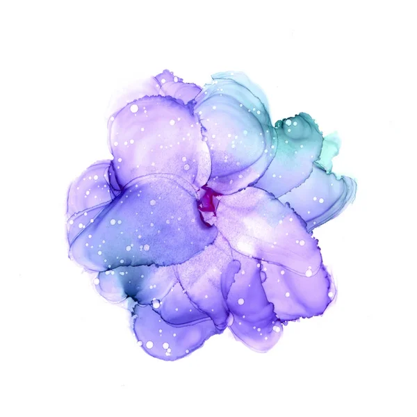 Delicada mão desenhada flor aquarela em tons violeta e turquesa. Arte de tinta para álcool. Ilustração Raster . — Fotografia de Stock