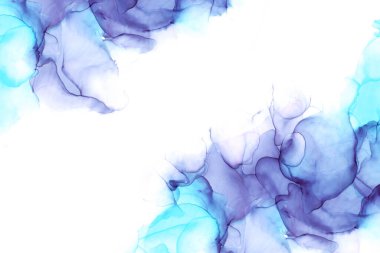 Mavi tonlarda soyut el çizimi suluboya arka plan. Kopya alanı ile Raster illüstrasyonu.