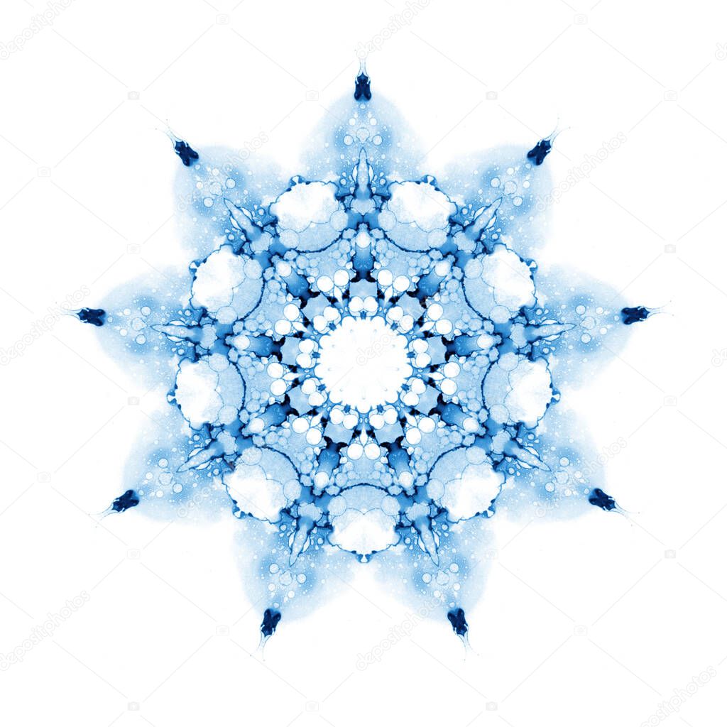 Delicate watercolor snowflake pattern isolated on white background.