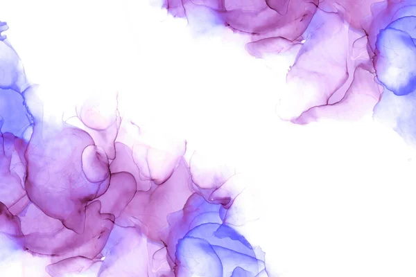 Fondo de acuarela dibujado a mano abstracto en tonos violeta y púrpura. Ilustración de trama - borde con espacio de copia . Imagen De Stock