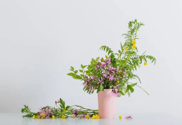 Summer flowers in vase on white background — Stock Image Summer Flowers Vase White Background Stock Image
