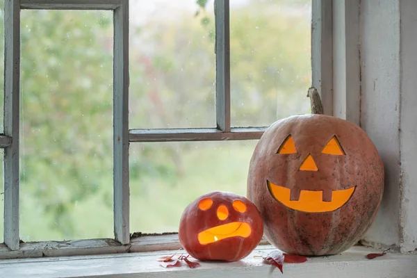 Zucca Halloween Sulla Finestra — Foto Stock