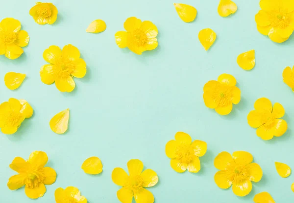 Buttercups Amarillo Sobre Fondo Papel Verde —  Fotos de Stock