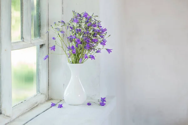 Campanas Azules Jarrón Alféizar Ventana — Foto de Stock