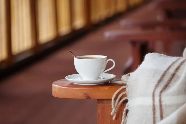 Kopje Koffie Plaid Terras — Stockfoto