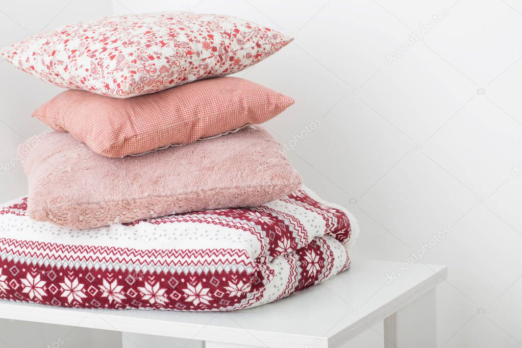 pillows on background white wall