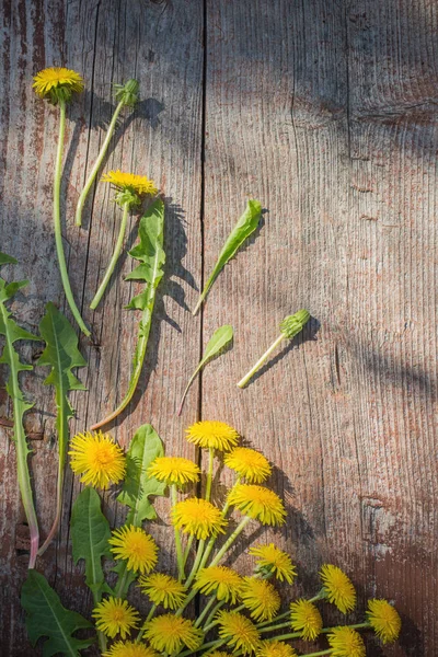 Dandelions Old Wooden Background — Stock Photo, Image