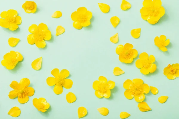 Buttercups Amarillo Sobre Fondo Papel Verde —  Fotos de Stock
