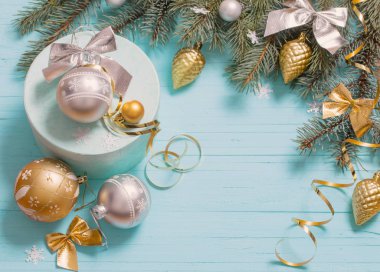 Mavi ahşap arka plan christmas dekorasyon