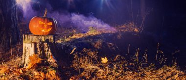 Cadılar Bayramı Balkabağı gece ormanda