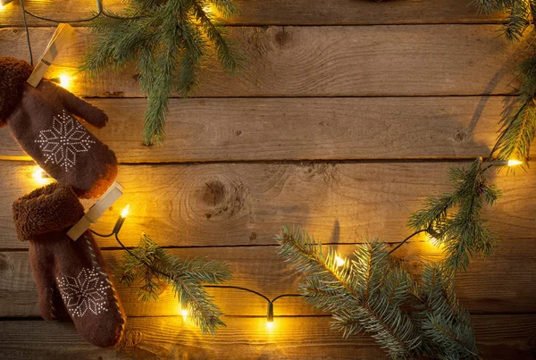 Χριστουγεννιάτικες Διακοσμήσεις Σκούρο Φόντο Παλιά Ξύλινα — Φωτογραφία Αρχείου