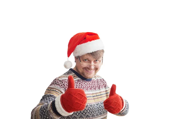 Lyckliga Män Röda Jul Hatt Isolerad Vit — Stockfoto
