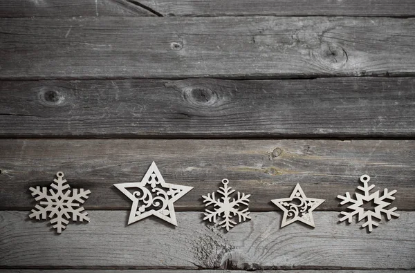 Wooden Snowflakes Srars Old Dark Background — Stock Photo, Image