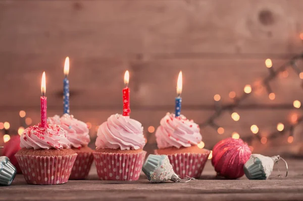 Cupcakes Donkere Oude Houten Achtergrond — Stockfoto