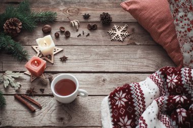 mumlar ve ahşap arka plan christmas dekorasyon